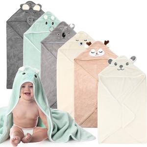 SmoothNovelty 6 Pack Baby Hooded Towels Infants and Toddlers Coral Fleece Baby Bath Towels 31.5 x 31.5 Inch Absorbent Cute Soft Newborn Bath Essentials Gifts for Boys & Girls(Multicolor, Classic)