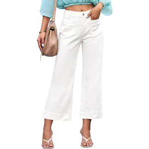 luvamia Wide Leg Jeans for Women Trendy High Waisted Flare Jeans Cropped Denim Pants Stretchy Baggy with Patch Pockets (Large, White)