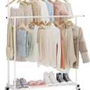 Calmootey Double Rod Clothing Garment Rack,Rolling Hanging Clothes Rack,Portable Clothes Organizer for Bedroom,Living Room,Clothing Store,White