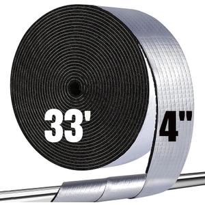 Pipe Insulation Wrap Foam Tube Self Adhesive Heat Tape for Water Pipes, Outdoor Foam and Foil Water Pipe Insulation Wrap for Winter, Can Be Used for Self Regulating Pipe Heat Tape (4" W x 33' L)