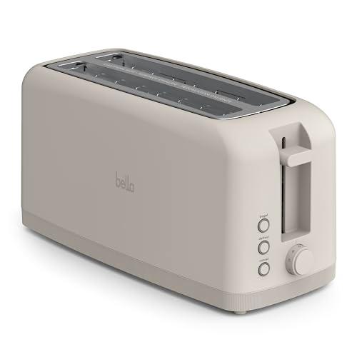 Bella 4 Slice Slim Toaster, Fits-anywhere™ Kitchenware, 6 Setting Shade Control with Reheat & Cancel Buttons, Fits Sourdough, 10” Long Slot, Anti Jam & Auto Shutoff, 900 Watt, Oatmilk