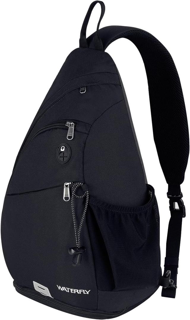 WATERFLY Sling Bag Crossbody Backpack: Over Shoulder Daypack Casual Cross Chest Side Pack (Large, Black)