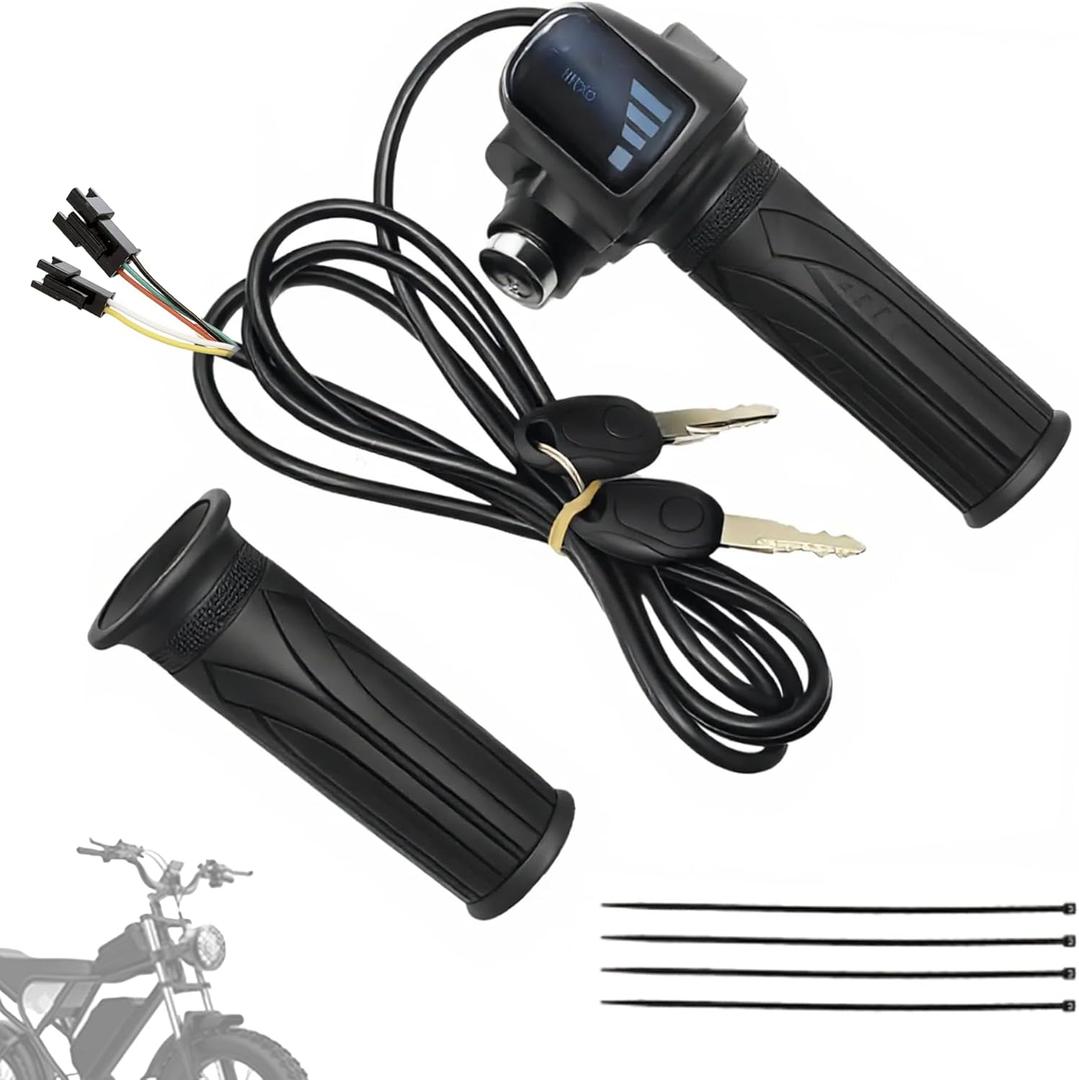 Ebike Full Twist Throttle Fits Ridstar Q20, 48V Plug and Play Throttle 3 Pin Easy Installation, LCD Display with Key Lock, Throttle Grips for Ebike Motorcycle Scooter