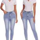 SHAPERIN Women Long Sleeve Bodysuit V Neck Polo T-shirt Basic Top Collared Body Suit Jumpsuit (White, M)