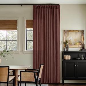 Chestnut Brown Linen Pinch Pleated Curtains 120 Inches Long for Living Room Pleated Drapes Back Tab Thick Linen Dark Terracotta Rust Farmhouse Country Extra Long 120 Inch Curtain for Dining Bedroom