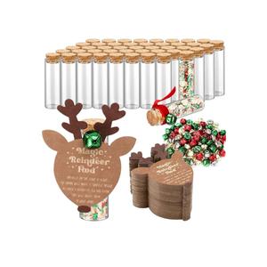 Honeydak 100 Set Christmas Magical Reindeer Food Glass Jars Elk Shaped Paper Card Tags and Bells Velvet Rope Reindeer Food Kit Christmas Eve Gift for Holiday Xmas Party Supply Stocking Filler Present