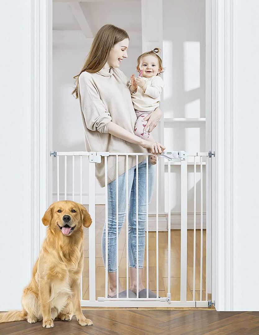 InnoTruth 29-39.6Baby Gate for Stairs,36" Extra Tall Dog Gate for The House,Dual-Lock Safety and One Hand Opening Design,Kid Gate for Doorways,Kitchen,Room,Wall-Friendly Pressure Mounted, Pure White