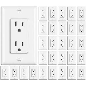 BESTTEN 30 Pack 15 Amp Decorator Receptacle Outlet, Decor Standard Electrical Wall Outlet, Residential and Commercial Use, Non-Tamper-Resistant,15A/125V/1875W, Wallplate Included, UL Listed, White