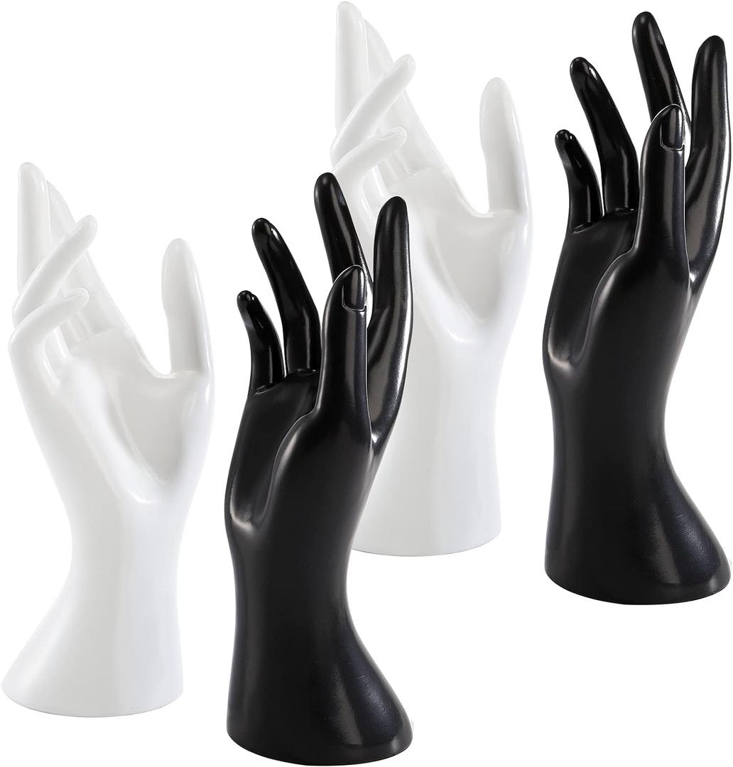 Okllen 4 Pack Female Mannequin Hand, Hand Ring Display Stand Jewelry Organizer Bracelet Bangle Necklace Holder for Hand Chain, Finger Ring, Glove, White & Black, Right Hands