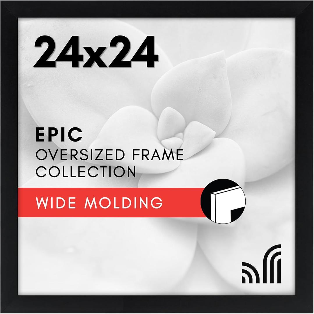 Americanflat 24x24 Picture Frame with Polished Plexiglass - Epic Collection - Square Picture Frame with Engineered Wood - Wide Photo Frames for Wall display - Black