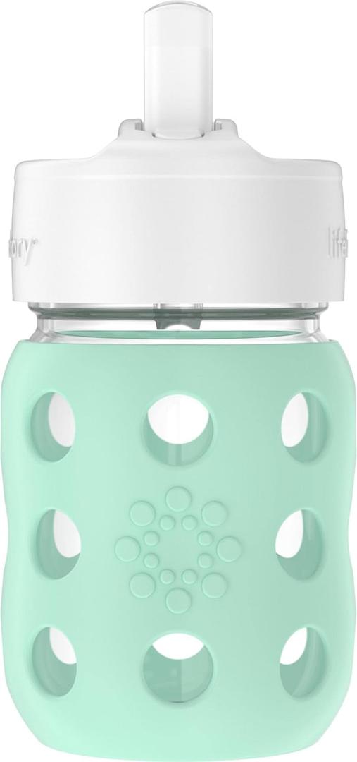 Lifefactory 8-Ounce Wide Neck Glass Baby Bottle with Protective Silicone Sleeve and Pivot Straw Cap, Mint (LG2241WMI4)