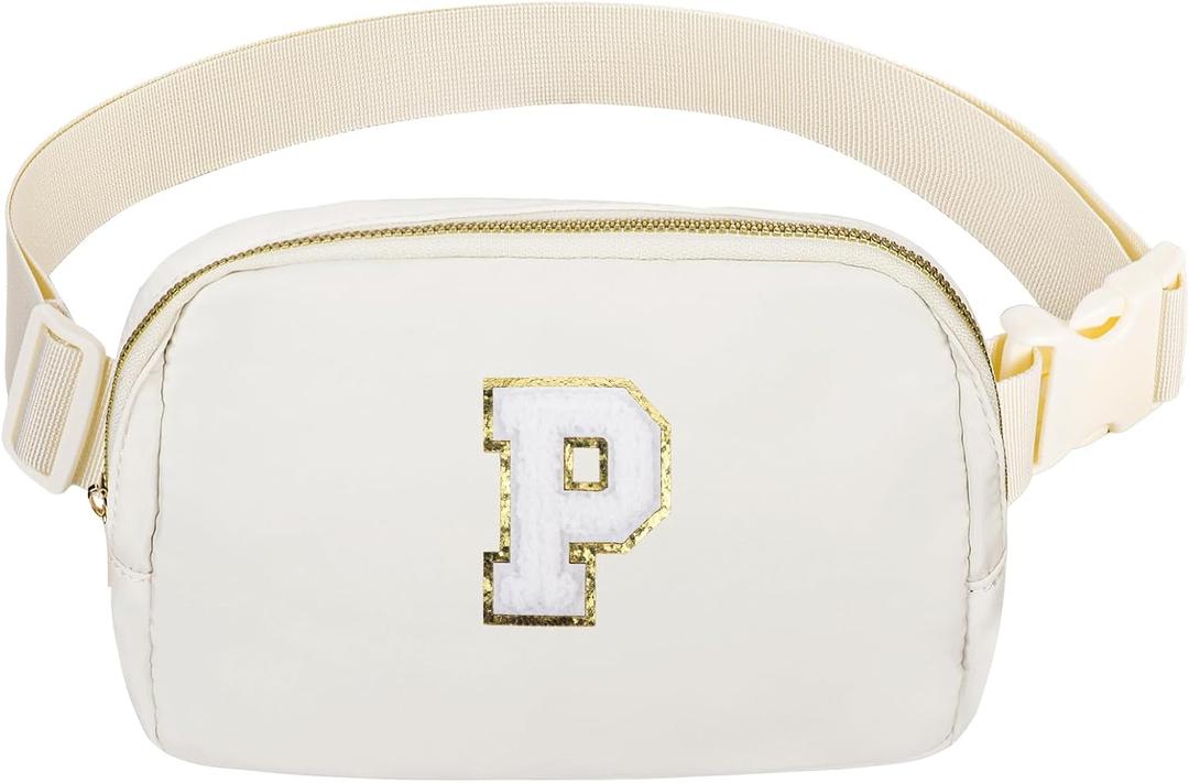 Birthday Gifts Christmas Personalized Gift for 4 5 6 7 8 9 10 11 12 13 14 Year old Girls Teen Sister Kid Initial Letter Fanny Pack Trendy Stuff Crossbody Bag White Letter P