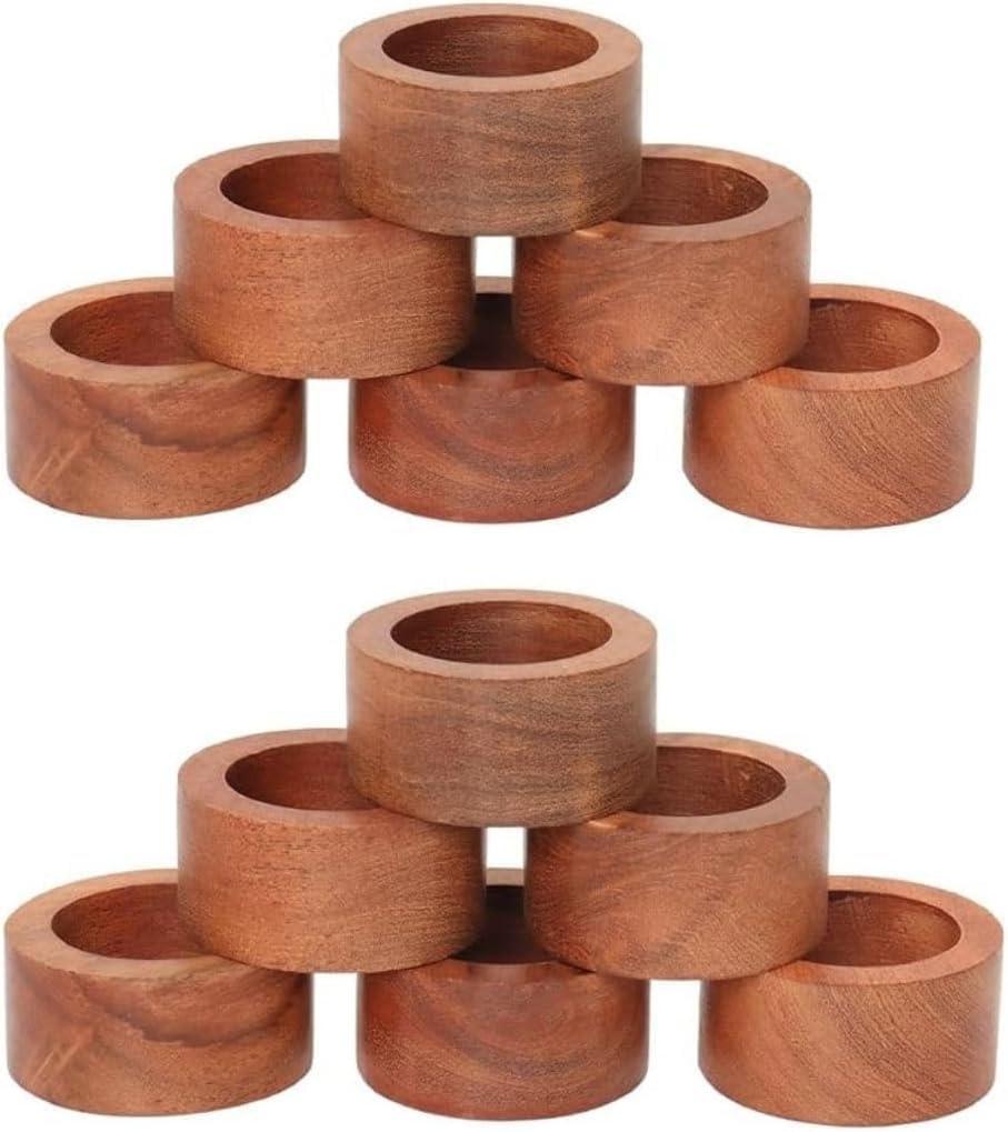 Napkin Rings for Dining Table, Classic Farmhouse Style, Holiday and Party Decor, Table Setting Accessories (Brown, 12.)