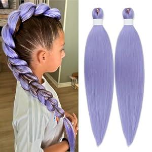 Long Purple Braiding Hair 24 Inch Pre Stretched Synthetic Braiding Hair Extensions for Braids Rumi Purple Hair Extensions Yaki Texture for Stage Party Halloween Costume Cosplay 2 Packs