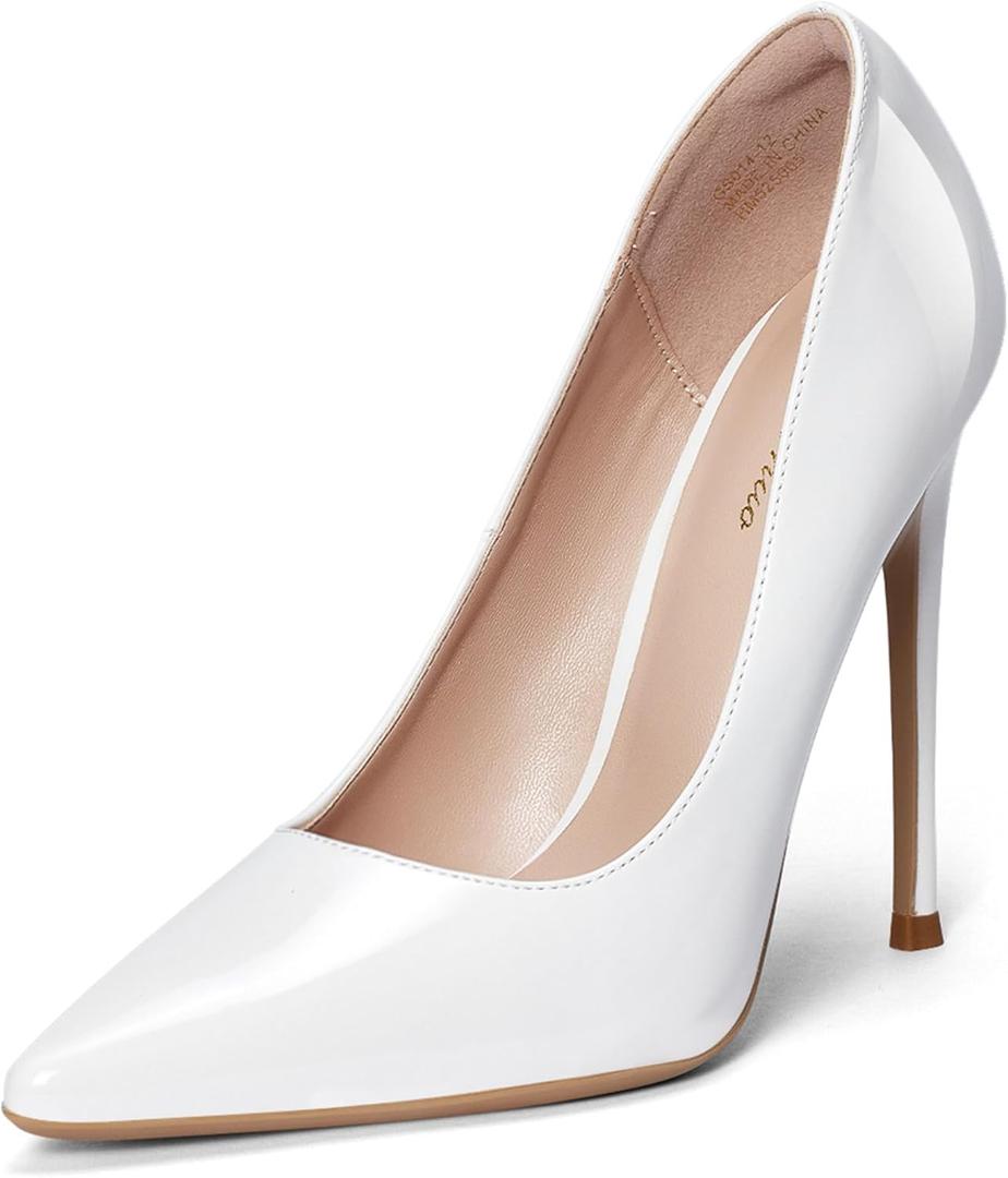 GENSHUO Women's 4.7 Inch Pumps Pointy Toe Stiletto Sexy High Heels Work Party Wedding Shoes (8, White Patent)