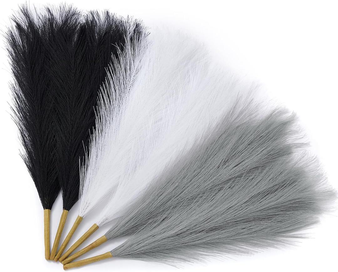 Serwalin Pampas Grass Decor Black Pampas Grass Decor, 45 cm 12 Pcs Faux Pampas Grass Modern Home Decor, Faux Pampas Grass White Grey Party Gothic Room Decor, Pampas Grass Bouquet Vase Filling