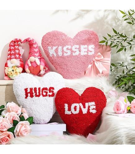 Qunclay 6 Pcs Valentines Day Heart Shaped Pillow Conversation Heart Pillow 17 x 14 Red Pink White Love Pillow Gifts Valentines Day Decor 3D Cushion for Bedroom Living Room Couch Chair Sofa , 2 White, 2 Pink, 2 Red