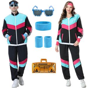 80s Tracksuit for Men Women Retro Windbreaker Set 80s 90s Outfit for Men 80s Track Suit for Couple 90s Shell Suit, L