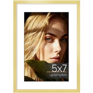 upsimples 5x7 Picture Frame Gold, Wall Hanging Metal Poster Frame with Acrylic Cover, 1 Pack