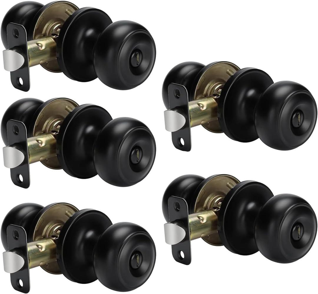 Haidms 5 Pack Black Door Knobs, Interior Door knobs, Privacy Door Knob for Bedroom or Bathroom, Matte Black Door Knobs