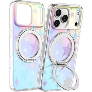 Loheckle for iPhone 17 Pro Case with Stand- Compatible with MagSafe Women Girls Cute Girly Aesthetic Unique Design Soft TPU Magnetic Ring Phone Cover for Apple 17 Pro, Stars
