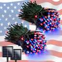 2 Pack 200 LED Red White and Blue Solar String Lights Outdoor Waterproof, Solar Powered LED Patriotic Lights, Solar Tree Lights for Independence Day 4th of July Memorial Day 250th Anniversary Decor