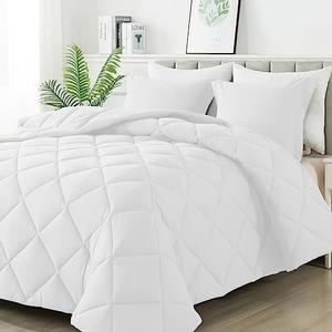 HYLEORY Queen Size Comforter Set with 2 Pillow Shams - Down Alternative Bed Comforters Bedding Sets for All Season - Lightweight - Machine Washable - White