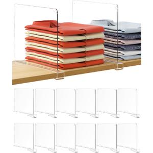 HBlife 12 Inches Tall [Extra Tall Version] Shelf Dividers, Purse Organizer for Closet, Clear Acrylic Bookshelf for Organization Closet Organizers and Storage for Handbags, 12 PCS
