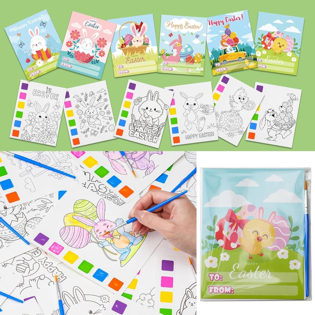 Rotu Easter Basket Stuffers Fillers for Toddlers Easter Gifts for Kids - 30 Pack(240 PCS) Mess-Free Watercolor Coloring Books with Easter Cards, Easter Egg Hunt Classroom Prizes Party Favors (Multicolor)