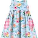 Vieille Little Girls Sleeveless Dress Cute Summer Sundress with Pocket 2-7 Years (Blue)