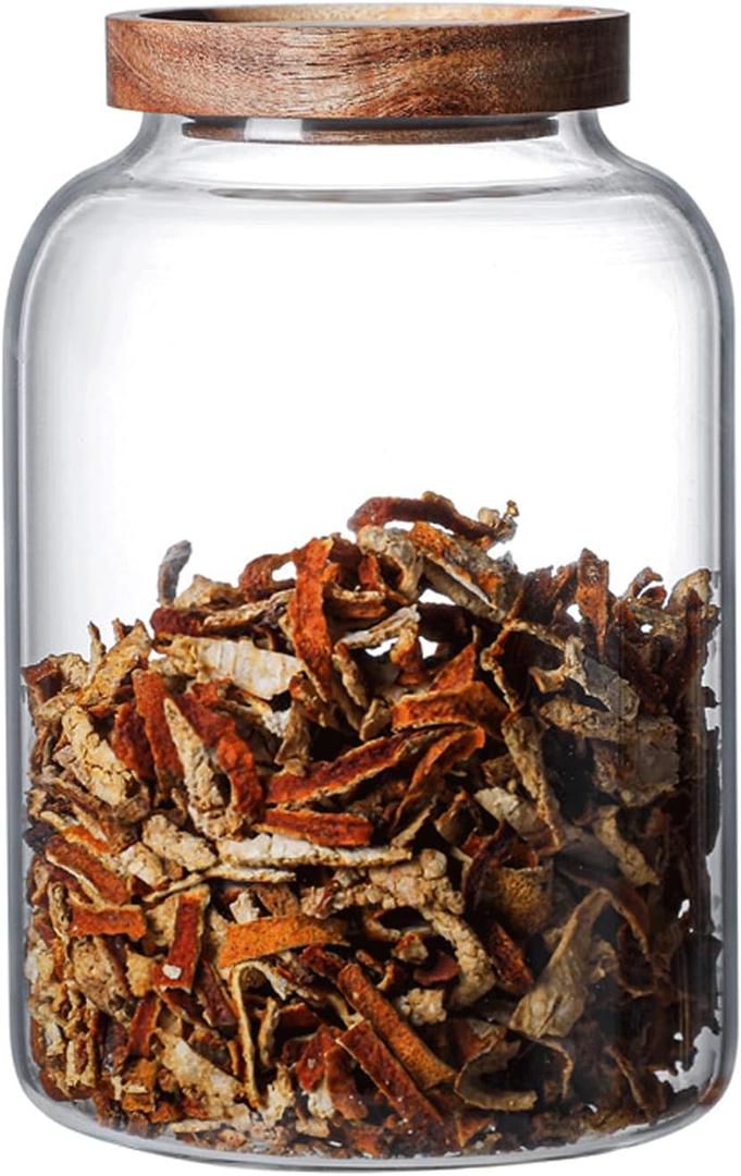 Large Glass Jars with Airtight Wooden Lid, Food Storage Glass Canister, Clear Cereal Storage Container for Flour, Sugar, Coffee Beans, Snack (67 FL OZ (2000ml)