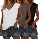 Women's 3 Pack T Shirts Cap Sleeve Tees U Neck Tank Tops Fashion Basic Tops 2025 (Small, Black White Gray)