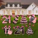 21st Birthday Decorations for Her - 7 Pcs Birthday Yard Signs with Stakes, 2 LED Lights & Double-Sided Tape | Happy 21 Years Old Decor | Outdoor/Indoor Party Favors, Photo Props & Lawn Decorations (Pink and Black)
