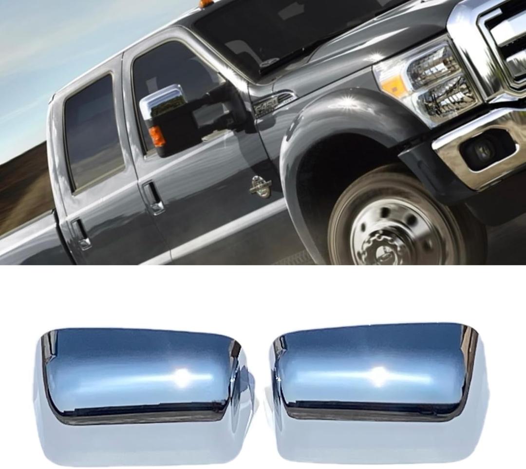 Chrome Top Half Mirror Caps Cover Trim Compatible with 2008-2016 Ford F250 F350 F450 Super Duty Towing Accessories (CHROME)