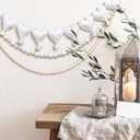 3 Pcs 4 Pcs Neutral Valentines Day Decor, Wood Bead Garland Felt Heart Garland, Farmhouse Wooden Rustic Banner Rustic Hanging Decor for Valentine Celebration Shelf Fireplace Wall, 6.6 ft (Fresh)