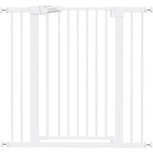 Babelio 36" Tall Dog Gate PressGuard C5, 26-40" Wide Auto Close Baby Gate, Pressure Mounted Metal Pet Gate, Easy Install No Drilling, No Tools Needed, with Wall Protectors and Extension Kits, White