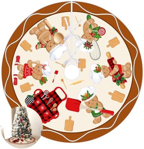 Boao 48 Inch Christmas Gingerbread Man Tree Skirt Candy Artificial Xmas Tree Skirt for Holiday Christmas Party Decorations