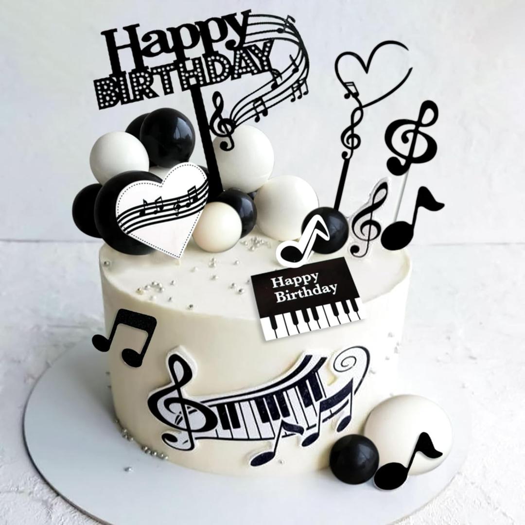 JeVenis Rock Music Cake Topper Guitar Cake Toppers Music Notes Balls Cake Decorations for Musician Birthday Party Rock Theme Party