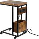 Hadulcet C Shaped End Table with Charging Station & Foldable Tabletop, Folding TV Tray Table with Storage, Laptop Table for Couch, C Table for Sofa, Living Room Bedroom Small Spaces, Rustic Brown