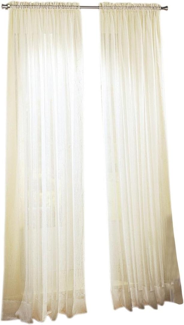 No. 918 Erica Crushed Sheer Voile Rod Pocket Curtain Panel, 51" x 84", Eggshell Off-White