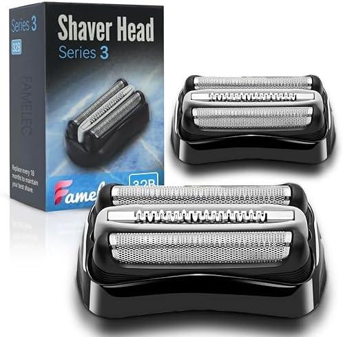 FAMELEC 2 Pcs 32B 21B Head Shaver for Braun Series 3 Replacement Head, Foil & Cutter for Braun S3 Replacement Head 310s 3010s 3040s 3050cc 3090CC, Compatible with Braun S3 Electric Shaver for Men
