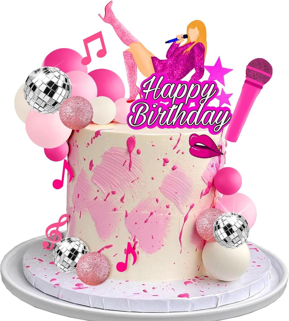 26 PCS Music Cake Toppers Pink Birthday Cake Topper and Disco Cake Topper for Music Birthday Decorations Supplies (1)