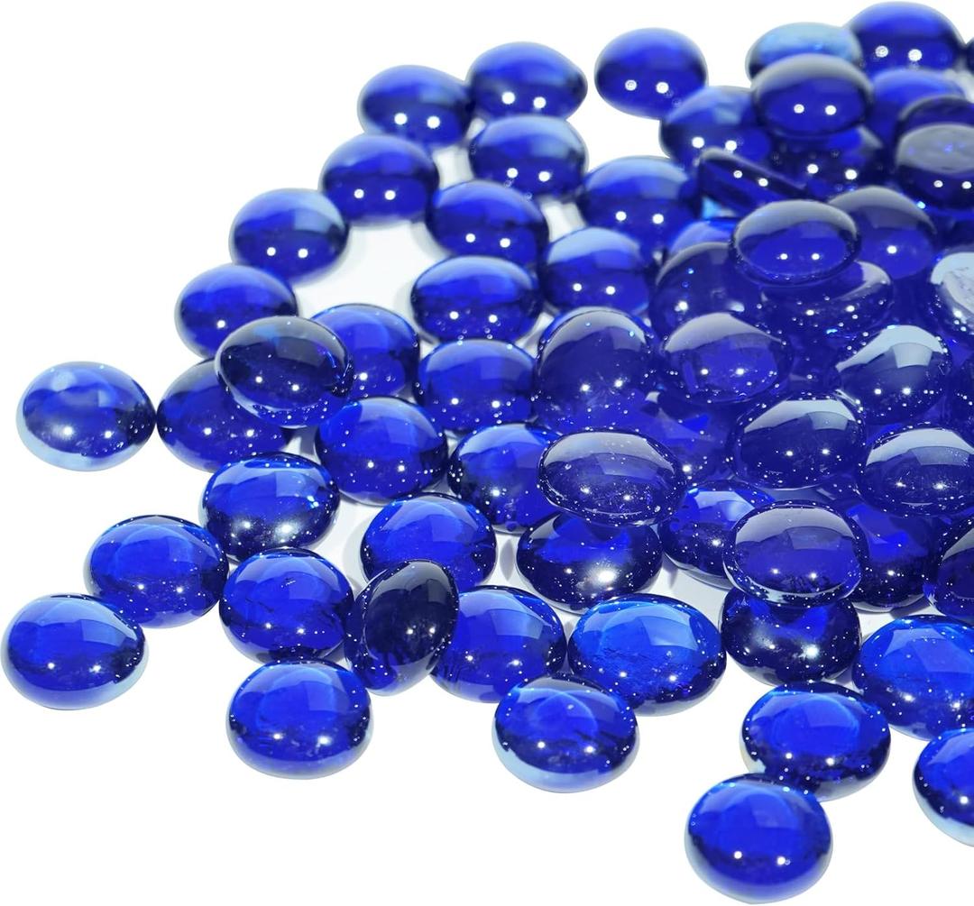 Fire Pit Glass, Cobalt Blue Firepit Rocks for Propane Firepit, Fireplace and Outdoor Decorative, 3/4 High Luster 10LB Round Fire Glass Beads, Cobalt Blue