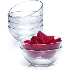 NUTRIUPS 6 Inch Glass Bowls, Small Glass Bowl Set, 6 Pack Clear Tempered Glass Cereal Bowls for Kitchen Microwave and Oven Safe (6 inch, Set of 6)