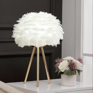 White Feather Lamp Tripod Lamp for for Girls Bedrooms Living Room Aesthetic Decor Desk Lamp Unique Bedside Lamps Gold Large Table Lamp (Tripod lamp - White)