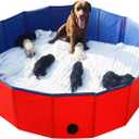 Artilife Foldable Dog Bath Pool - Portable Whelping Box for Puppies & Dogs (47" Dia.x12" H(120x30cm)) (Red)