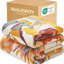 VANJOROY Boho Throw Blanket, 100% Organic Cotton Ultra Soft 50" x 60" Throw for Couch and Bed - Skin-Friendly Embroidery Cozy All Season Rustic Floral Decor Chair Blanket -Beige (A-flower-butterfly)