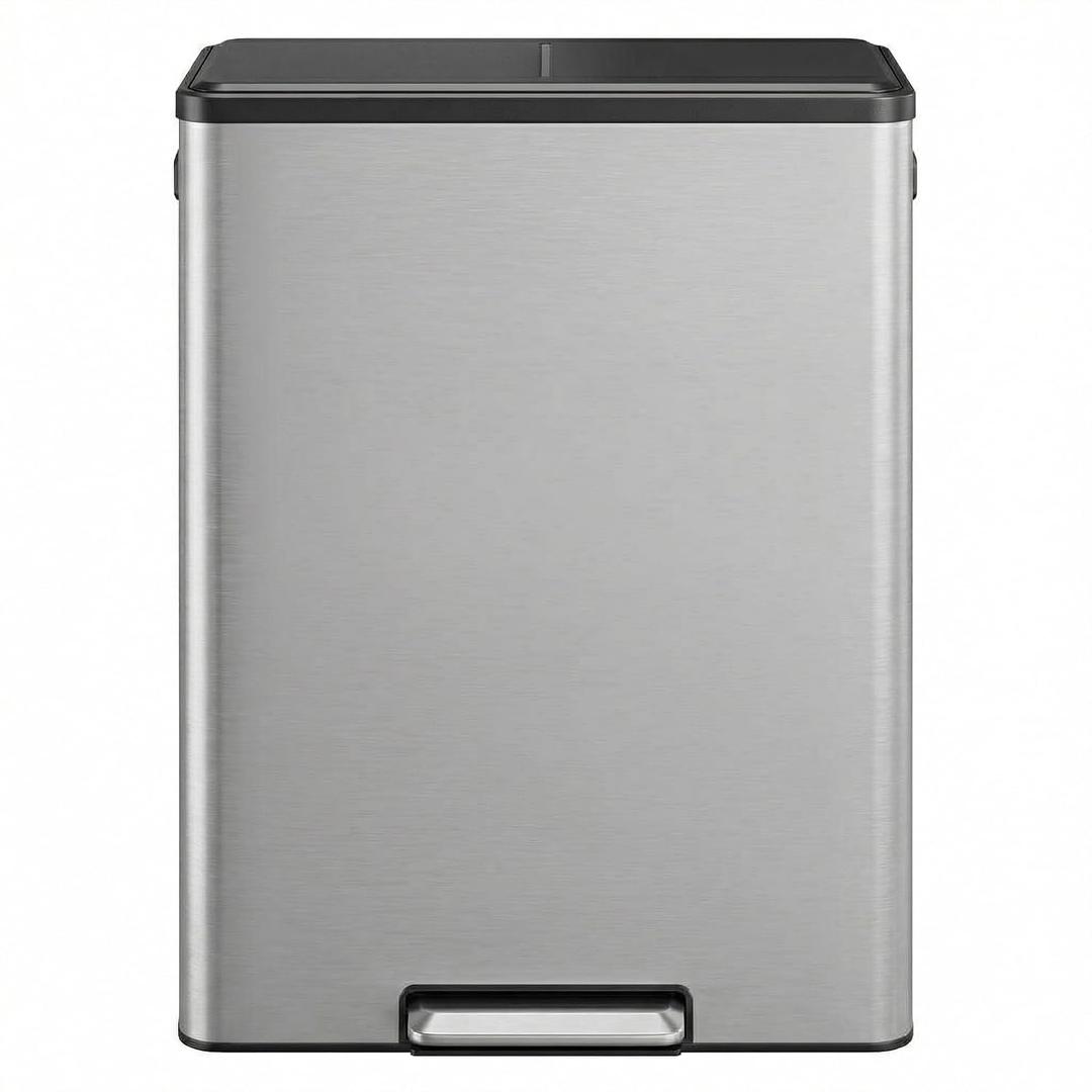 GarveeHome 16 Gal Dual Trash Can, Step Trash & Recycle Bin Combo Step Pedal Operation, Silent-Close Lid, Removable Inner Buckets, Fingerprint-Resistant Stainless Steel 