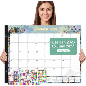Gannyfer Desk Calendar 2026 - 18 Month Large Desk Calendar 2026-2027, Use January 2026 to June 2027, 22" x 17" Desktop Pad Calendar, Office Supplies Perfect for Planning and Organizing In Your Home, School or Office(6 Stickers Included)