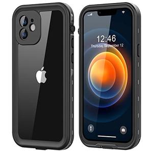 Protebox for iPhone 12 Waterproof Case with Built-in Screen Protector, Shockproof Dustproof Full Body Protective IP68 Waterproof Phone Case for iPhone 12 6.1 inch (Black/Clear)